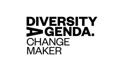 Black and white logo with the wording the diversity agenda