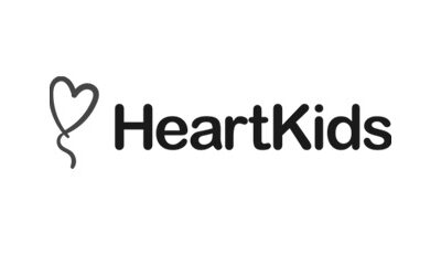 Black and white logo with the wording heart kids