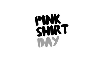 Black and white logo with the wording pink shirt day