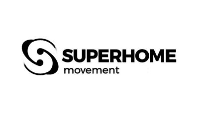 Black and white logo with the wording Superhome Movement