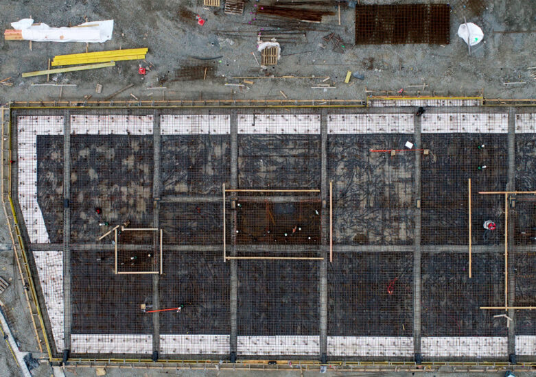 Aerial view of a construction site for schools project