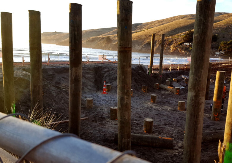 View of construction in progress on coastal land