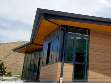 Wooden finished building on an overcast day