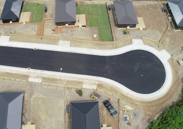 Aerial view of the temporary accommodation for residents affected by severe weather events in the region.