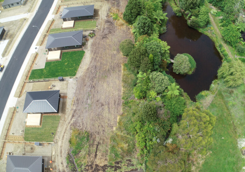 Aerial view of the temporary accommodation for residents affected by severe weather events in the region.