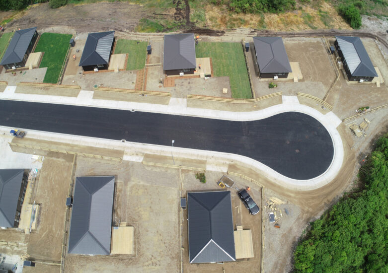 Aerial view of the temporary accommodation for residents affected by severe weather events in the region.