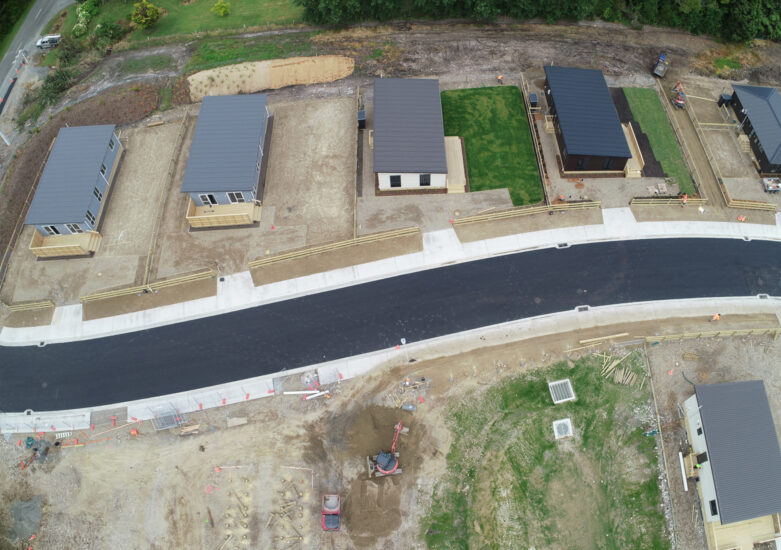 Aerial view of the temporary accommodation for residents affected by severe weather events in the region.