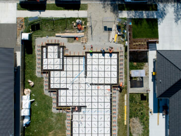 Aerial view of a house being built