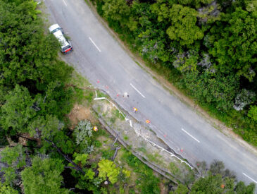 Aerial view of damaged roading