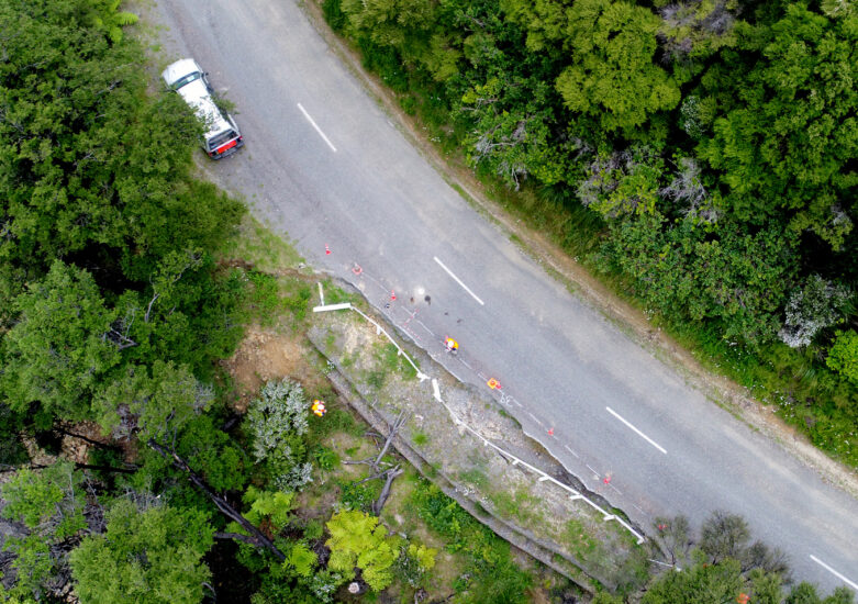 Aerial view of damaged roading