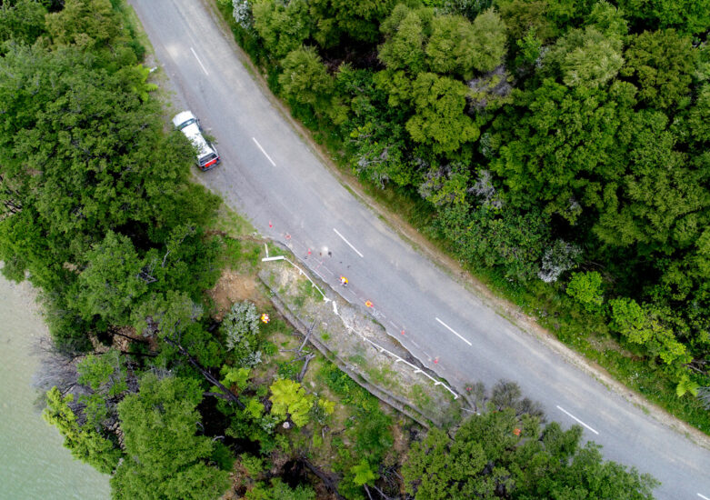 Aerial view of damaged roading