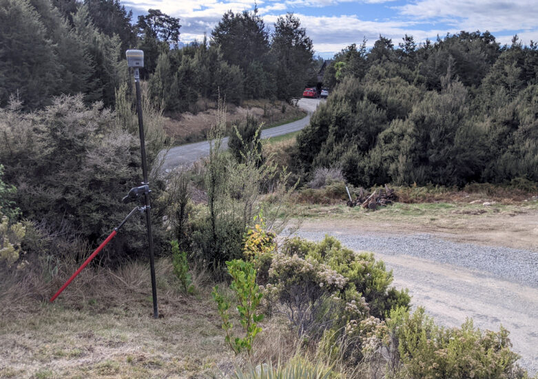 View of surveying equipment in rugged bush
