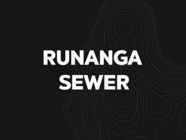 Black and white panel with wording Runanga Sewer