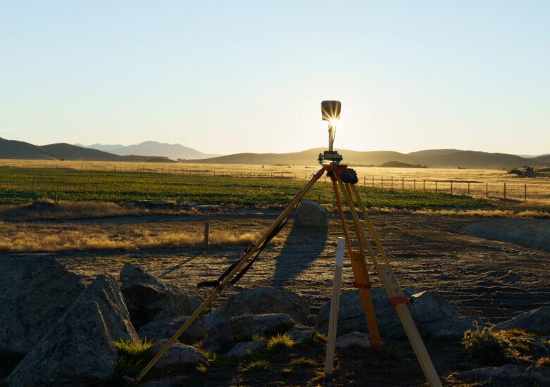 Survey equipment at sunset