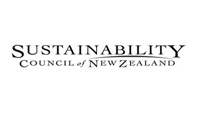Black and white logo with the words Sustainability NZ