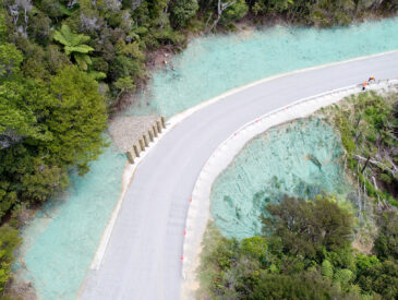 Aerial view of the Marlborough Road remediation work near French Pass